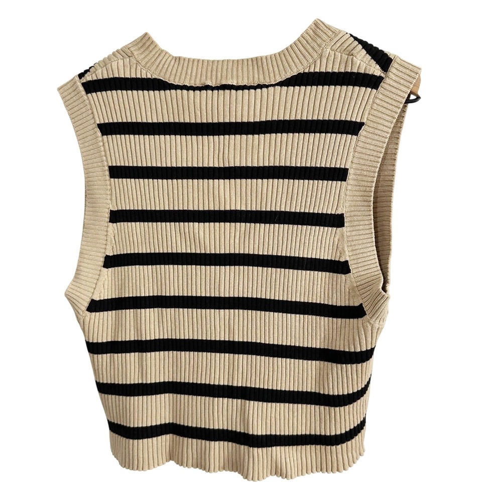 WeWoreWhat Striped Button Front Cropped Cardigan Sweater Vest Tan Small Academia - Picture 4 of 6